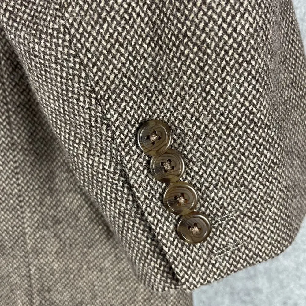 Adolfo 100% Lambswool Blazer Sport Coat‎ Mens 48R Brown Tweed 2 Button